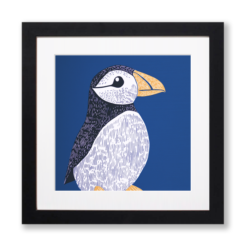 Cute Puffin/Puffling   Linoprint-Style Art (929-1)