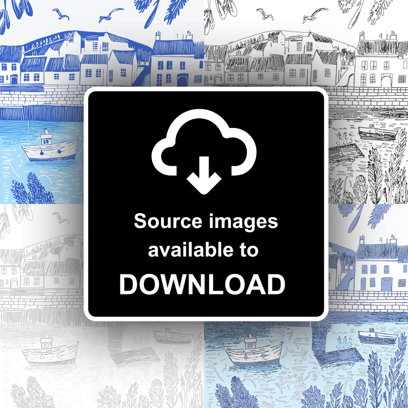 Padstow Harbour, Cornwall Linoprint-Style Art (1097-2)
