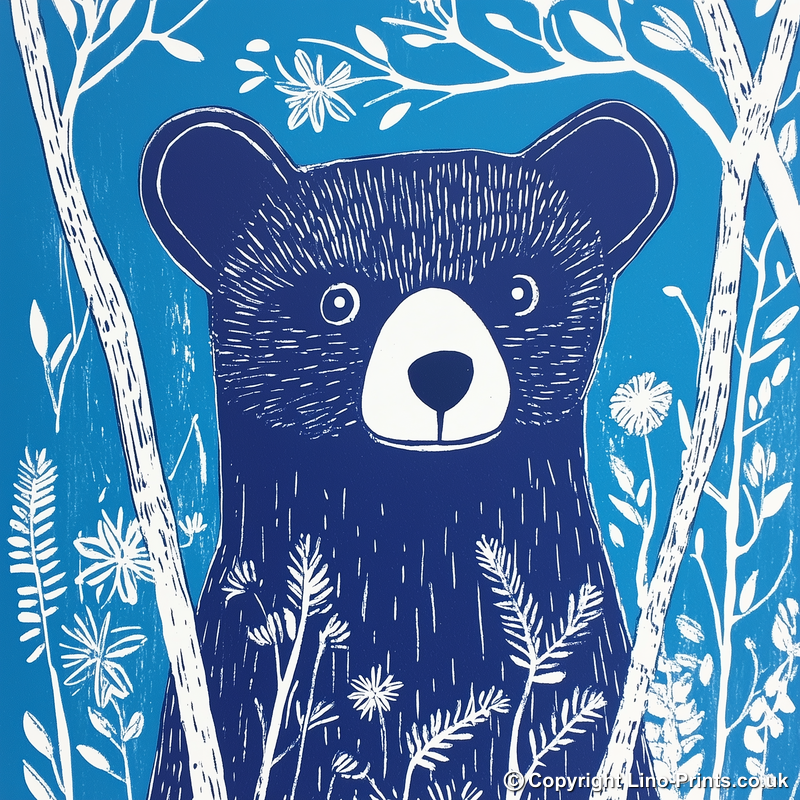 Cute Bear Cub Linoprint-Style Art (902-1)