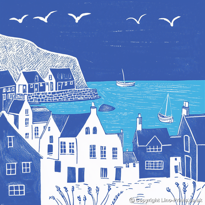 Staithes, North Yorkshire Linoprint-Style Art (1111-3)