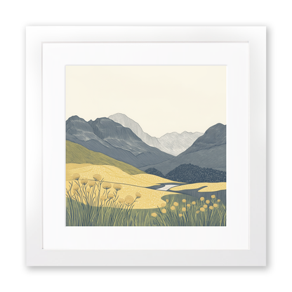 Langdale Pikes in the Lake District Linoprint-Style Art (2472-2)