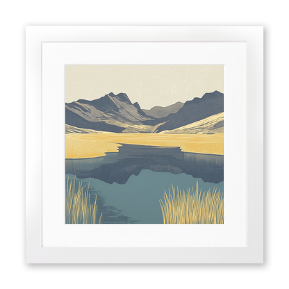 Blea Tarn reflections of Langdales Linoprint-Style Art (2362-2)