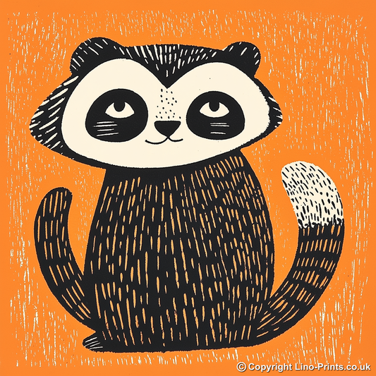 Cute Red Panda Linoprint-Style Art (238-1)
