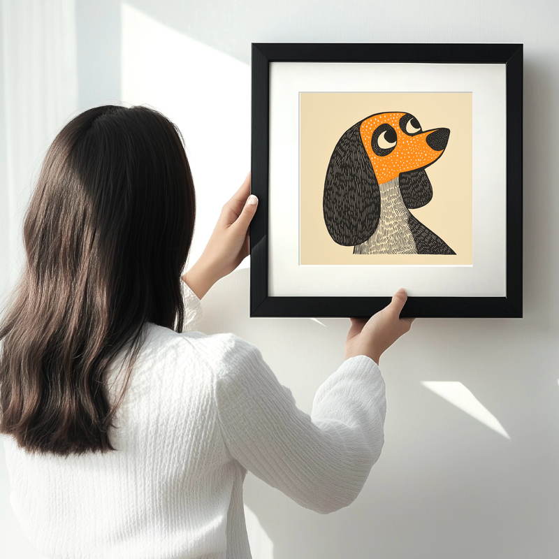 Cavalier King Charles Spaniel Linoprint-Style Art (1457-1)