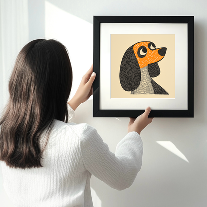 Cavalier King Charles Spaniel Linoprint-Style Art (1457-1)