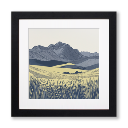 The Langdale Pikes silhouette in the Lake District Linoprint-Style Art (2579-2)