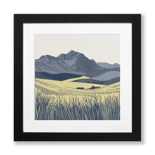 The Langdale Pikes silhouette in the Lake District Linoprint-Style Art (2579-2)