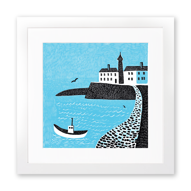 St Ives Harbour, Cornwall Linoprint-Style Art (819-2)