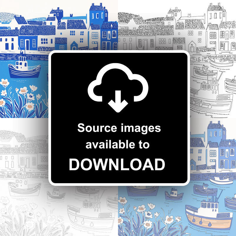 Brixham Harbour, Devon Linoprint-Style Art (1081-2)