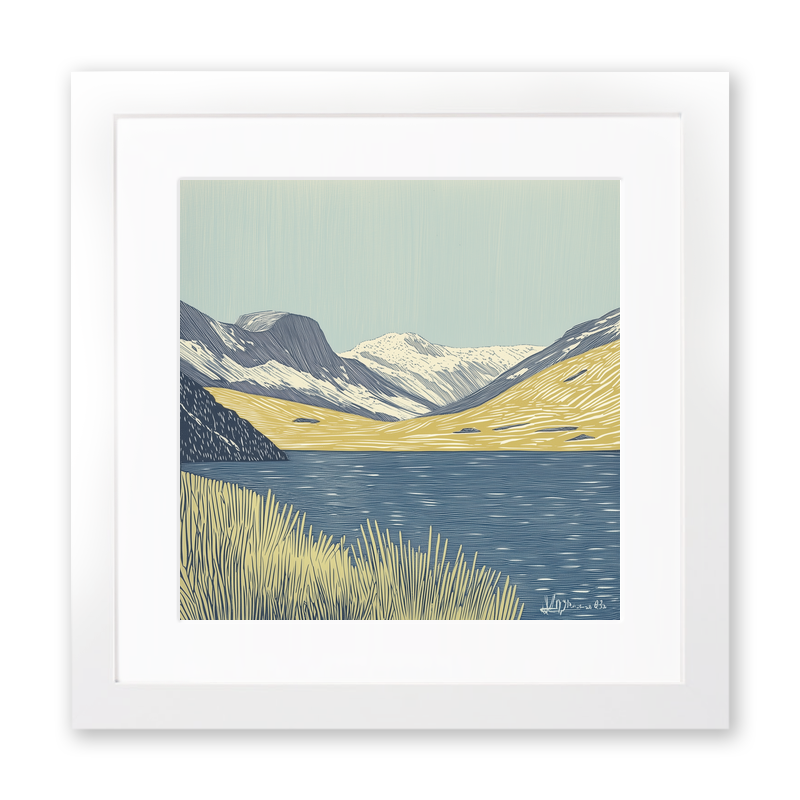 Stickle Tarn below Pavey Ark Linoprint-Style Art (2562-2)