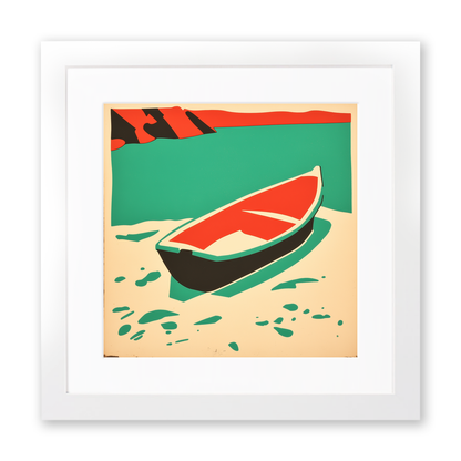 Beached dinghy in the mud Linoprint-Style Art (2159-1)