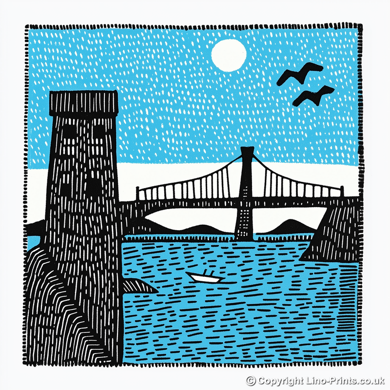 Forth Bridge, Scotland Linoprint-Style Art (560-1)
