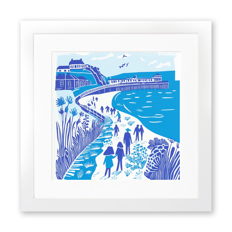 Brighton Beach and Pier Linoprint-Style Art (1080-1)