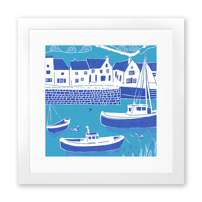 Brixham Harbour, Devon Linoprint-Style Art (1081-1)
