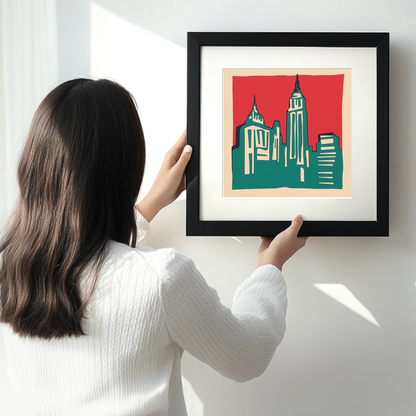 New York skyline Linoprint-Style Art (524-1)