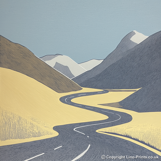 Honister Pass road winding Linoprint-Style Art (2458-2)