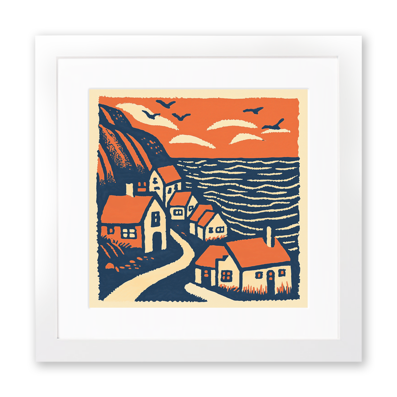 Saltburn-by-the-Sea, North Yorkshire Linoprint-Style Art (151-1)