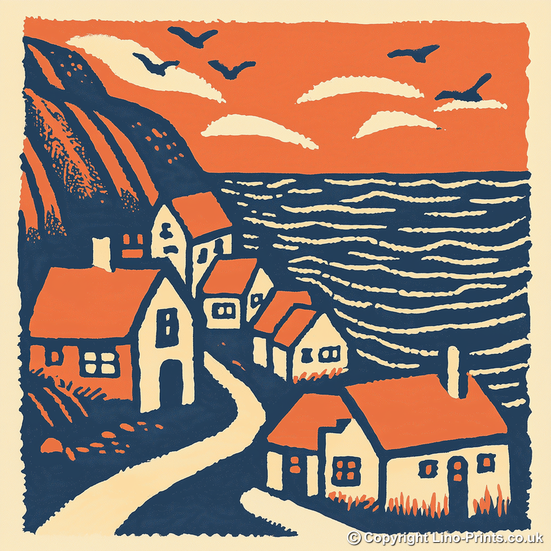 Saltburn-by-the-Sea, North Yorkshire Linoprint-Style Art (151-1)
