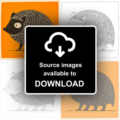 Cute Hedgehog Linoprint-Style Art (223-1)