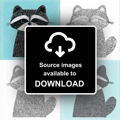 Cute Raccoon Kit Linoprint-Style Art (640-1)