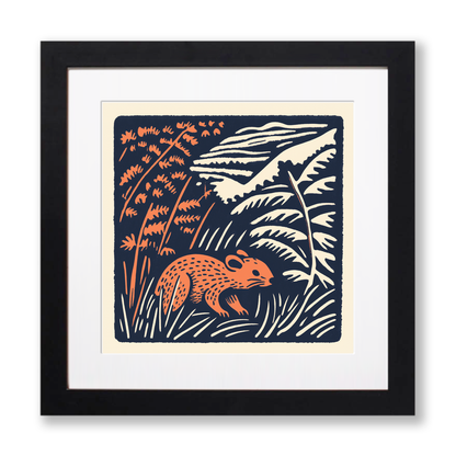 Cute Dormouse   Linoprint-Style Art (52-2)