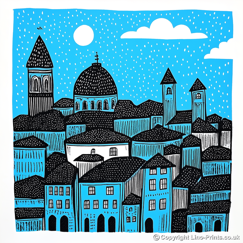Florence skyline Linoprint-Style Art (559-1)