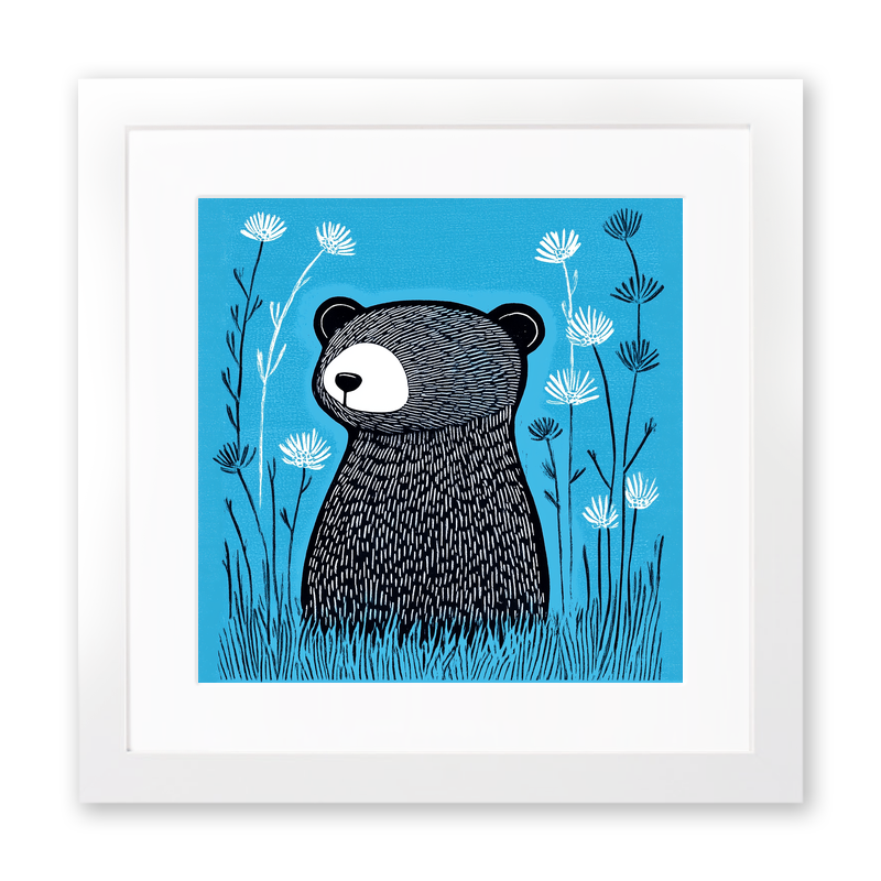 Cute Baby Badger Linoprint-Style Art (608-1)