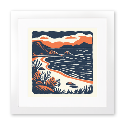 Camusdarach Beach, Arisaig Linoprint-Style Art (128-1)