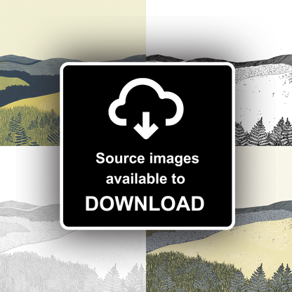 Bracken covered slopes Linoprint-Style Art (2376-1)