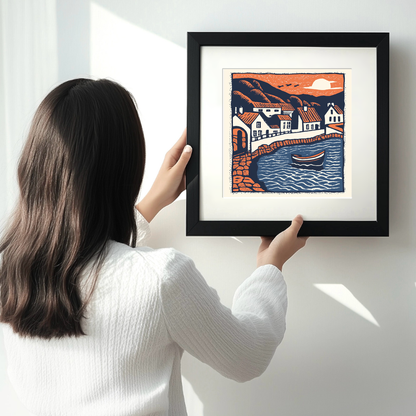 Aberdaron, Gwynedd Linoprint-Style Art (119-1)