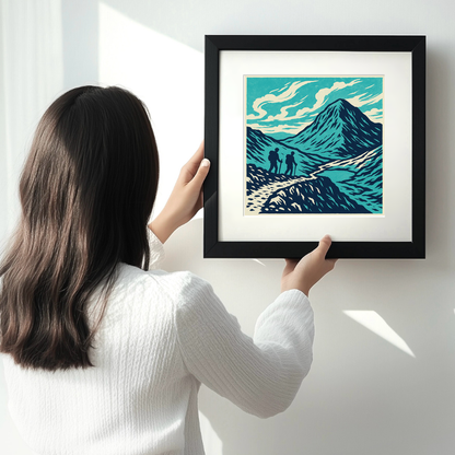 Mountains Linoprint-Style Art (c371)
