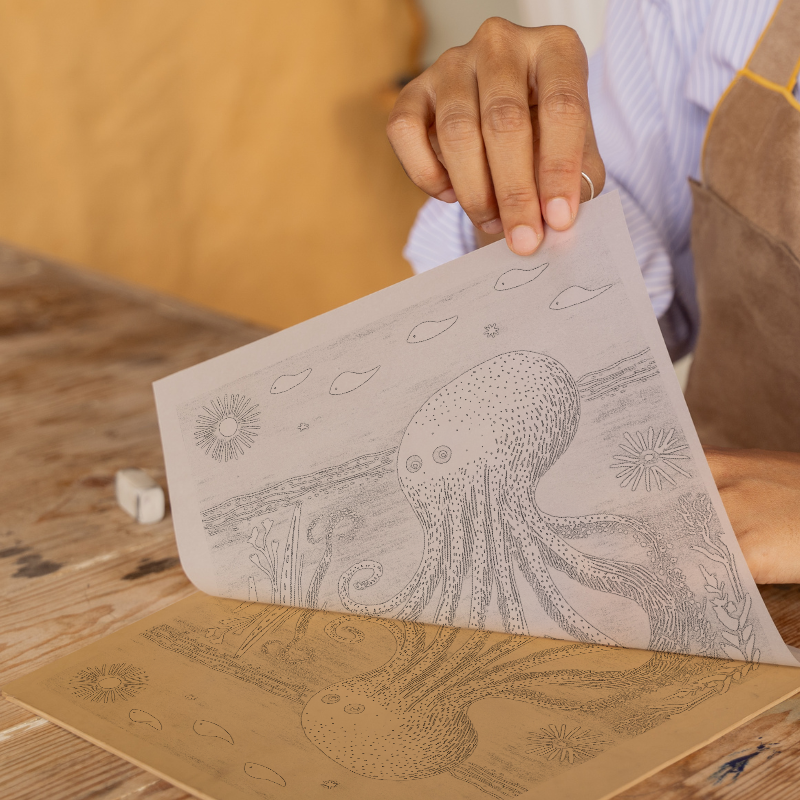 Squid Linoprint-Style Art (1068-1)