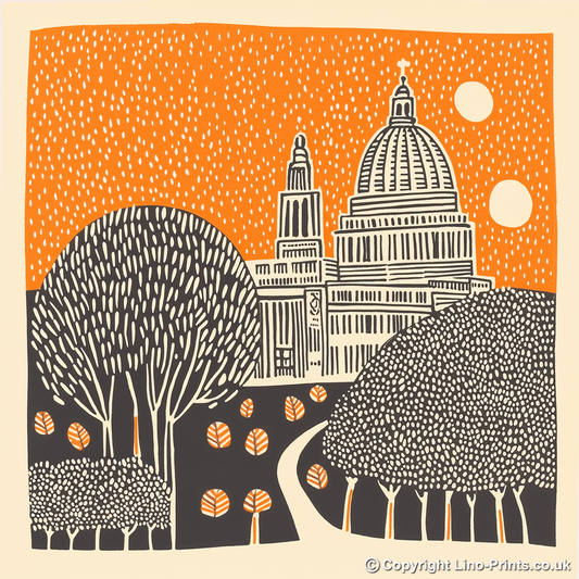 St Paul's Cathedral, London Linoprint-Style Art (195-1)