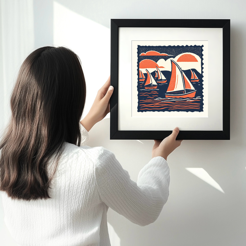 Flotilla of sails on Hickling Broad Linoprint-Style Art (1988-1)