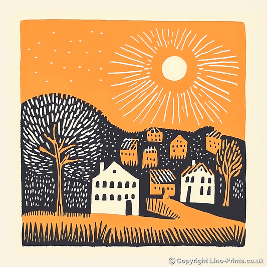 Lisbon Alfama district Linoprint-Style Art (182-2)