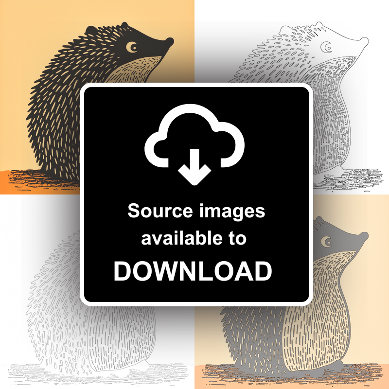 Cute Hedgehog Linoprint-Style Art (223-2)