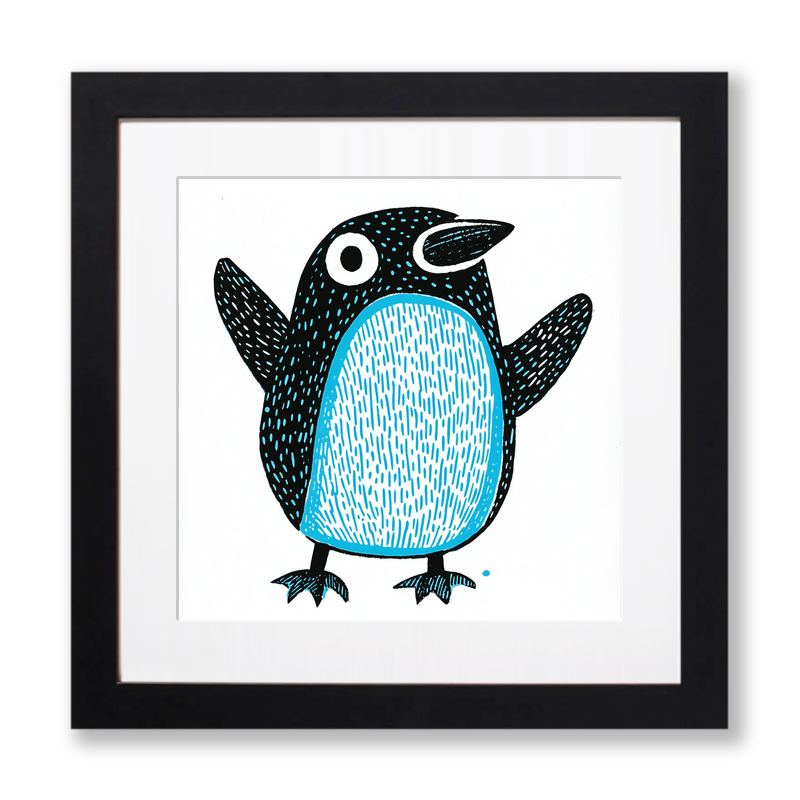 Cute Puffin/Puffling   Linoprint-Style Art (638-1)
