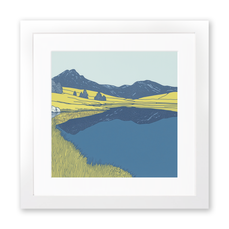 Blea Tarn reflections of Langdales Linoprint-Style Art (2362-1)