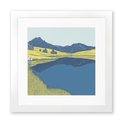 Blea Tarn reflections of Langdales Linoprint-Style Art (2362-1)