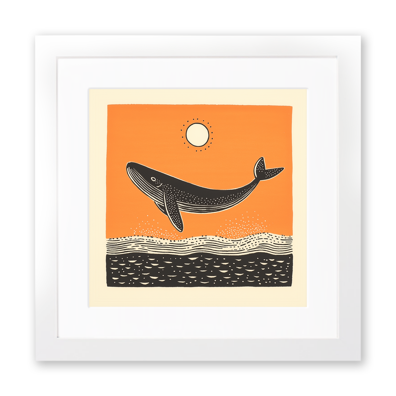Whale breaching the surface Linoprint-Style Art (278-1)