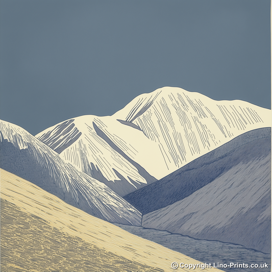 Blencathra skyline in the Lake District Linoprint-Style Art (2364-2)