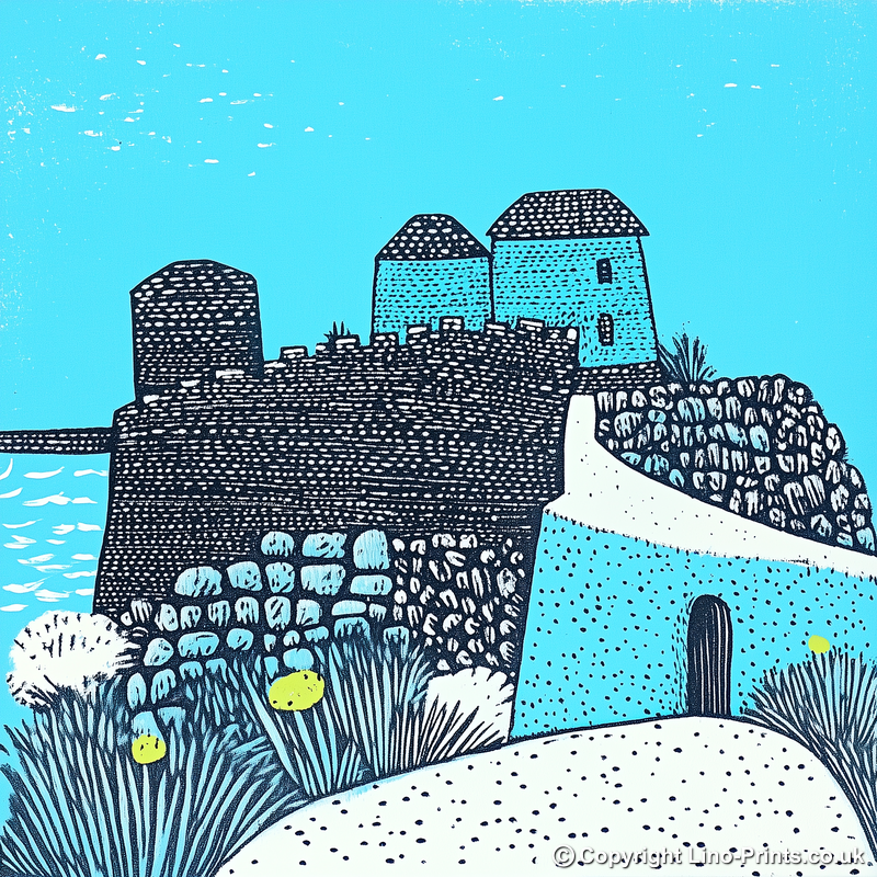 Dubrovnik old city walls Linoprint-Style Art (555-1)