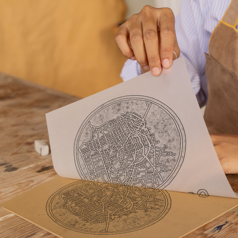 Maps Linoprint-Style Art (c28)