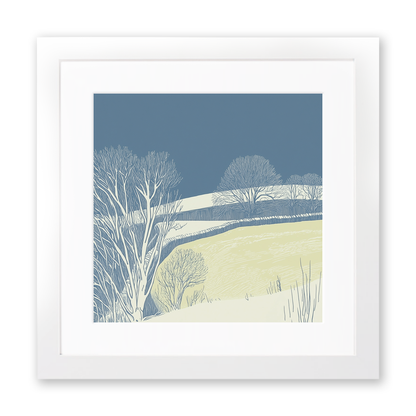 Hoar frost covering trees and walls Linoprint-Style Art (2457-2)