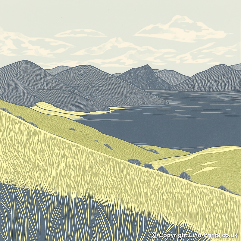 Blencathra skyline in the Lake District Linoprint-Style Art (2364-3)