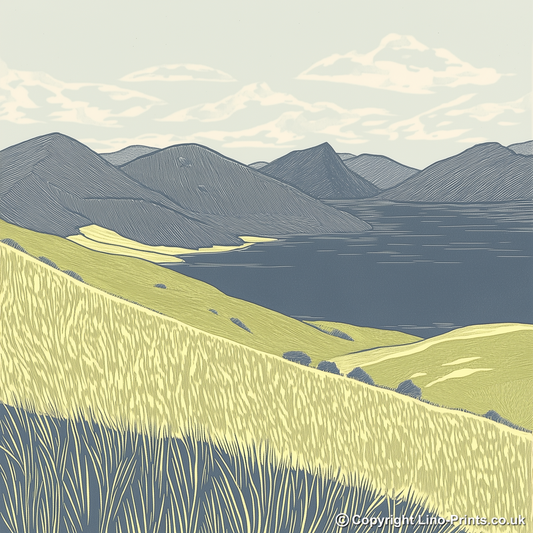 Blencathra skyline in the Lake District Linoprint-Style Art (2364-3)
