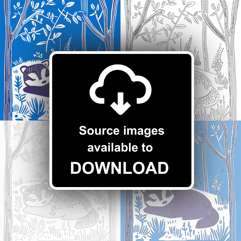 Cute Red Panda Linoprint-Style Art (932-1)