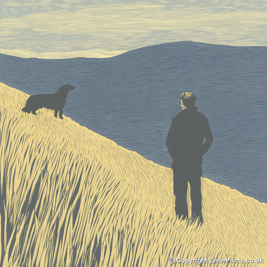 Shepherd and sheepdog silhouette Linoprint-Style Art (2545-2)