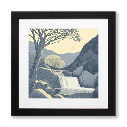 Skelwith Force cascade Linoprint-Style Art (2547-2)