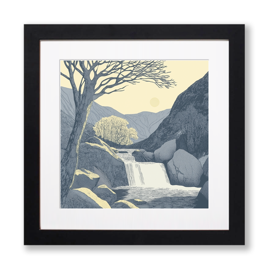 Skelwith Force cascade Linoprint-Style Art (2547-2)